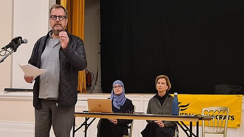 Professor John Holmwood speaking to Waltham Forest Liberal Democrats on 6 November 2023